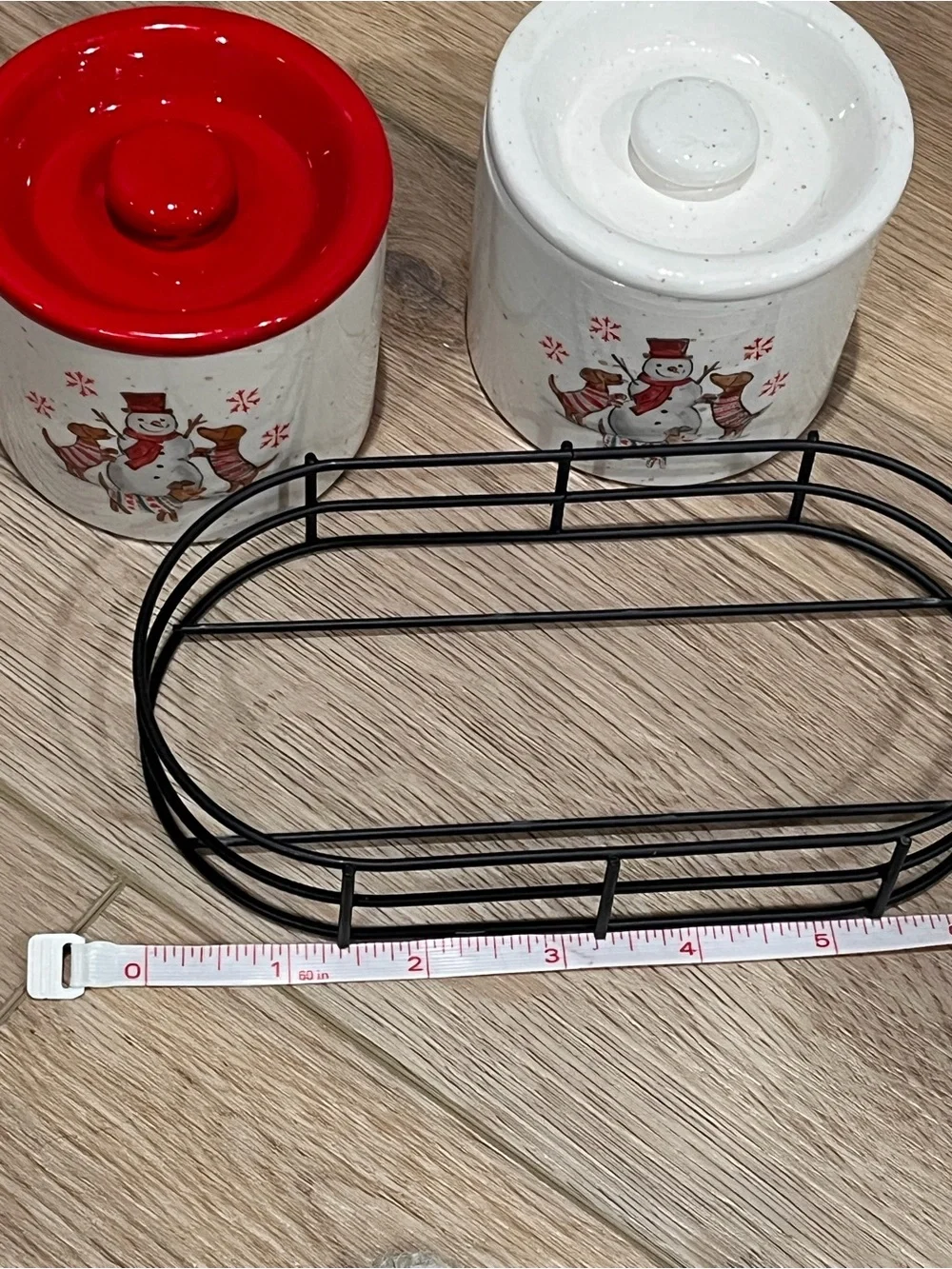 Peppermint & Pine White Ceramic Serving Bowls with lids and metal holder
